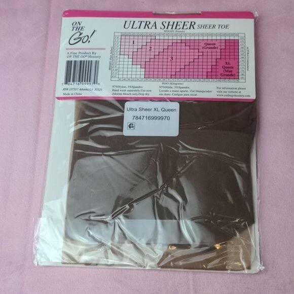 On the Go! Hosiery Sheer Toe Ultra Sheer XL Queen Coffee Color Pantyhose - Picture 2 of 3